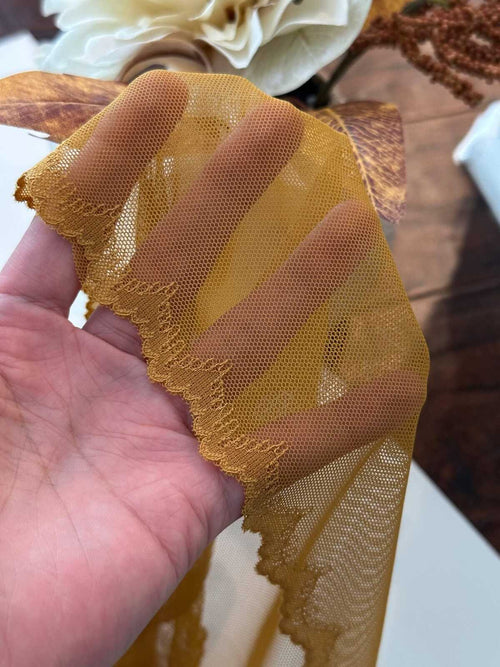1 yard Honey Gold Stretch Mesh Lace Trim, 8.5" Wide Ribbon, Bulk Clearance Coquette Y2K Lace, Lingerie Lace, DIY Sewing, Retail Wholesale