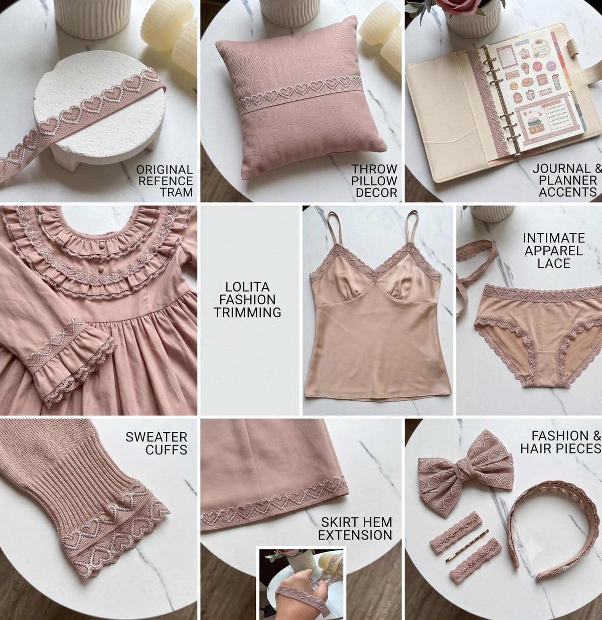 10yds Dusty Rose Mauve Heart Stretch Elastic Lace Trim Single Scalloped Narrow Ribbon for Lingerie Underwear  Crafts, 0.7"  Wholesale