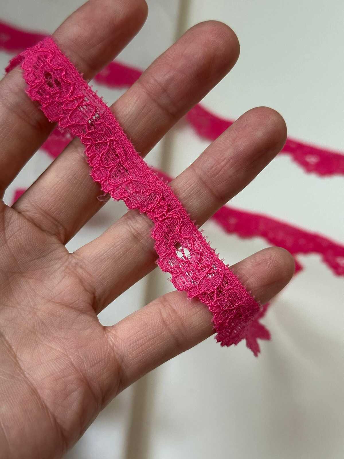 10yds Hot Pink Stretch Lace Trim, 0.5" Elastic Ribbon, Bulk Clearance Coquette Y2K Lace, Lingerie Lace, DIY Sewing, Retail Wholesale