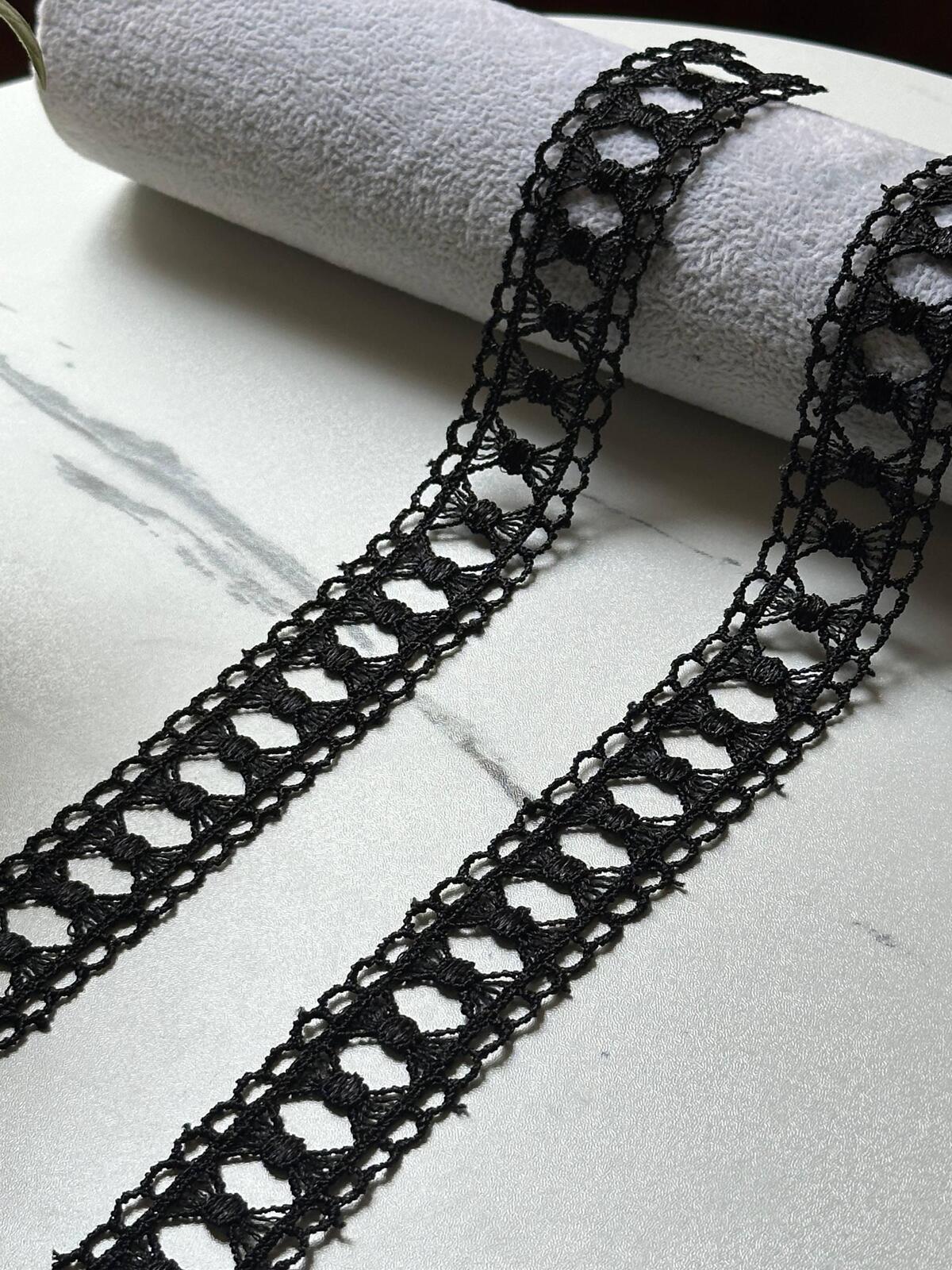 Black Bowknot Guipure Lace Trim by Yard, Water Soluble Ribbon, Soft Skin Friendly Coquette Craft Supply, 1", Retail Wholesale Bulk