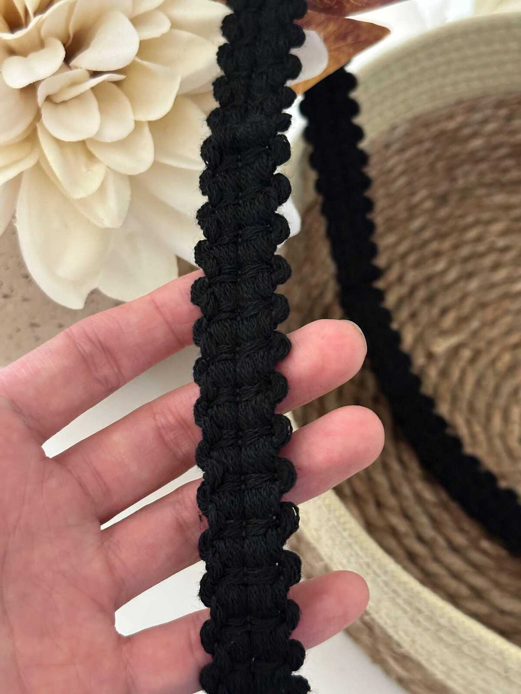 5Yds Non-Stretch 0.8" Black Braided Wool Yarn Braid Trim, DIY Craft Wholesale