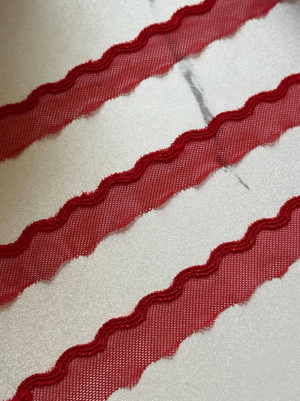 10yds Red Scalloped Mesh Lace Trim by Yard, Crescent Non Stretch Ribbon, Coquette Craft Supply, 0.6", Retail Wholesale Bulk