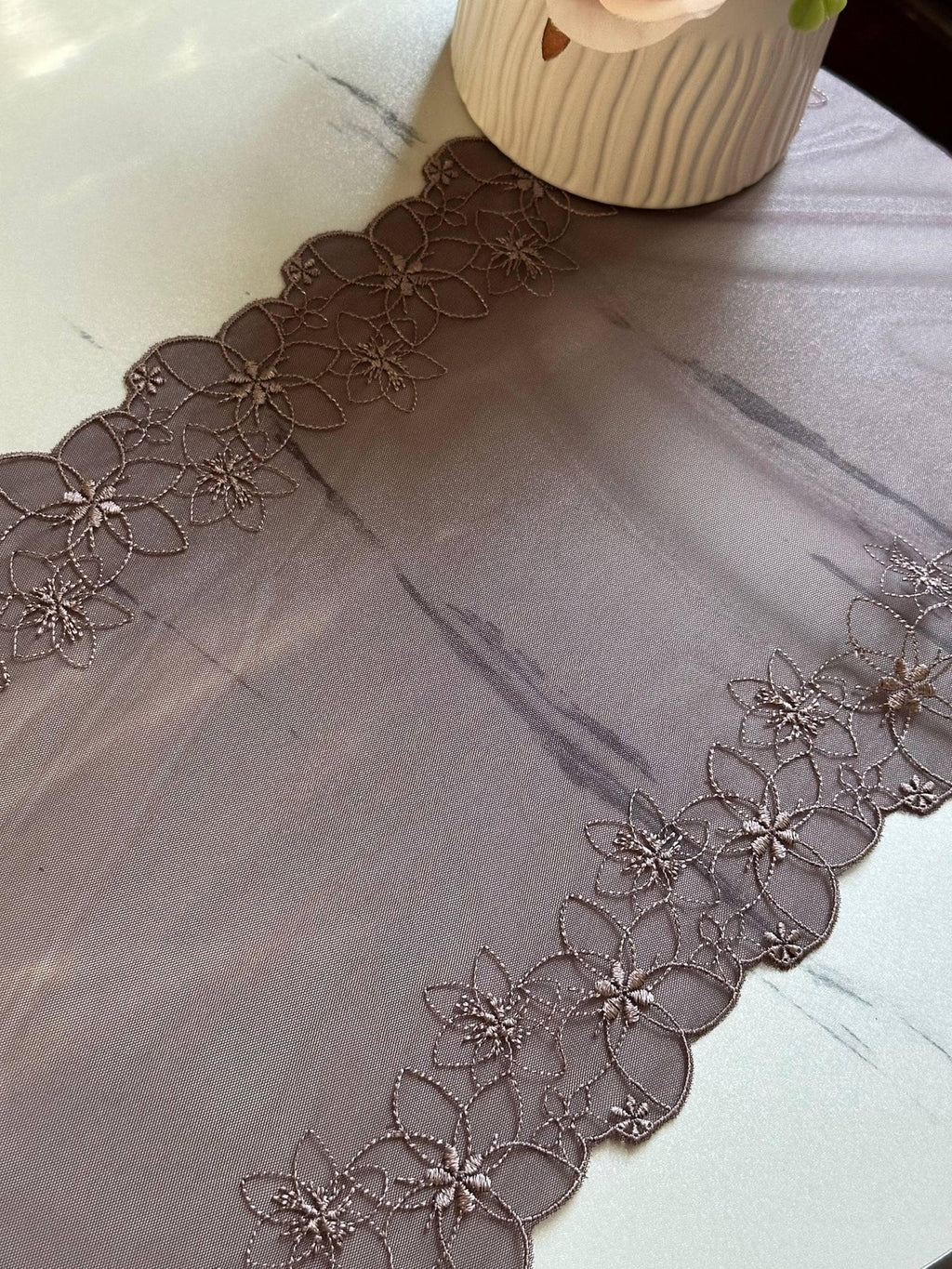 Tea Brown Mesh Lace Trim, 8" Embroidered Ribbon, Bulk Coquette Y2K Lace, Lingerie Lace, DIY Sewing Craft, Retail Wholesale