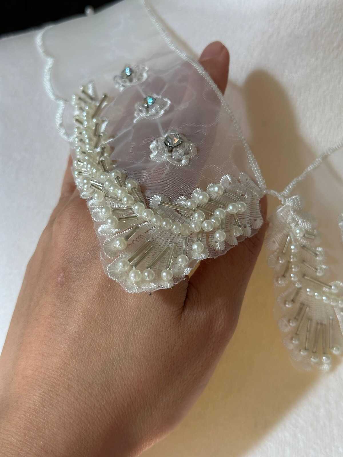 Hand Beaded Pearl Collar Applique, Rhinestone Organza Lace, Bulk Clearance Coquette Y2K Lace, Dress Collar, DIY Sewing, Retail Wholesale
