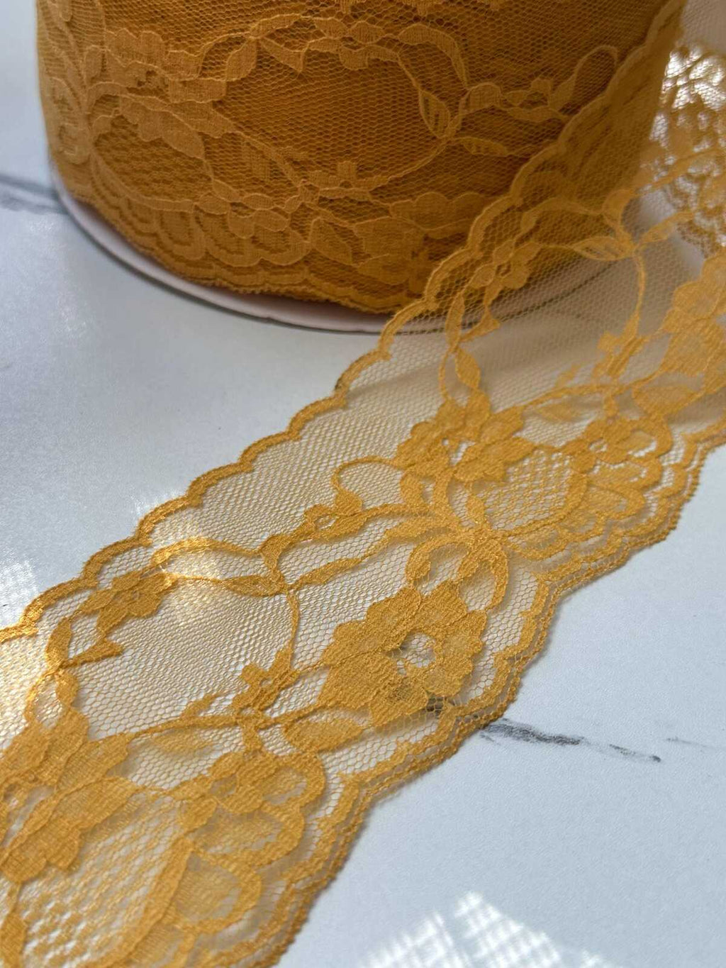 10Yds Non-Stretch 2.65" Mustard Gold Yellow Floral Scalloped Lace trim Wholesale