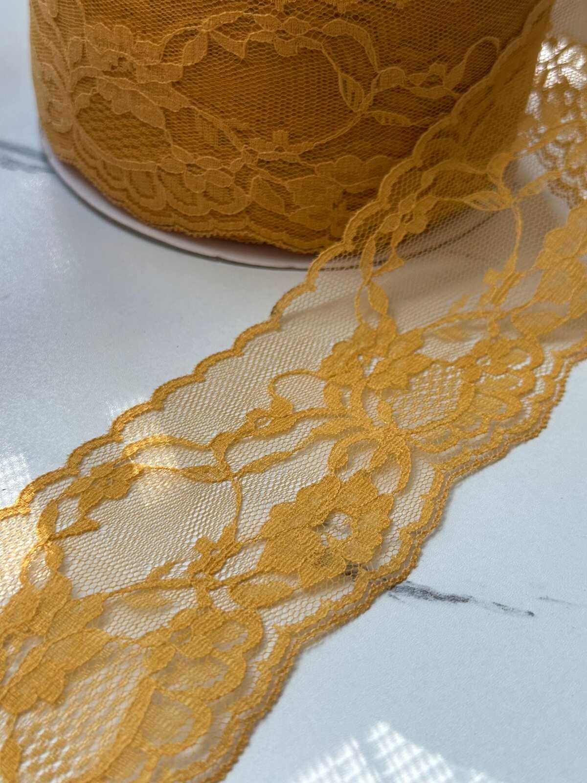 10Yds Non-Stretch 2.65" Mustard Gold Yellow Floral Scalloped Lace trim Wholesale