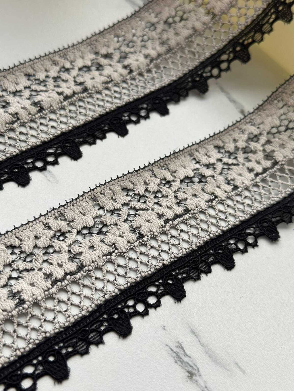 6Yds Stretch 2" Black Off-White  Two Tone Unique Floral Mesh Stretch Lace Trim