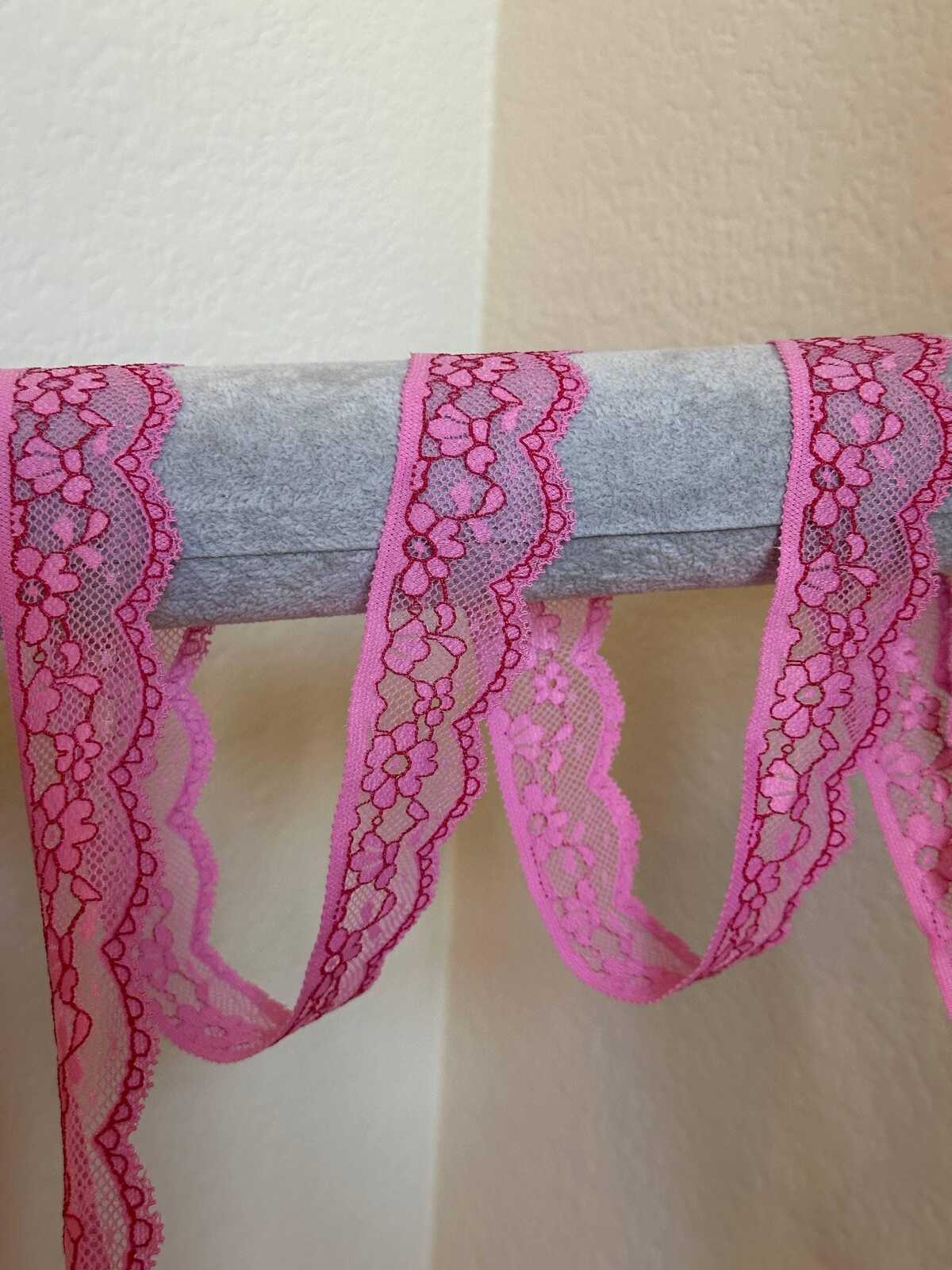 10yds 1.25" Pink Stretch Lace Trim Insertion Beading Floral Ribbon Elastic Lace Fuchsia Outline for Lingerie Underwear Garment Sewing