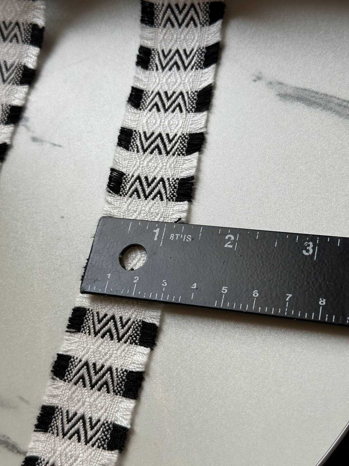 Black White Geometric Jacquard Trim by Yard, 1.25" Fringed Boho Ribbon, Tribal Edge, Coquette Craft Supply, DIY Sewing, Retail Wholesale
