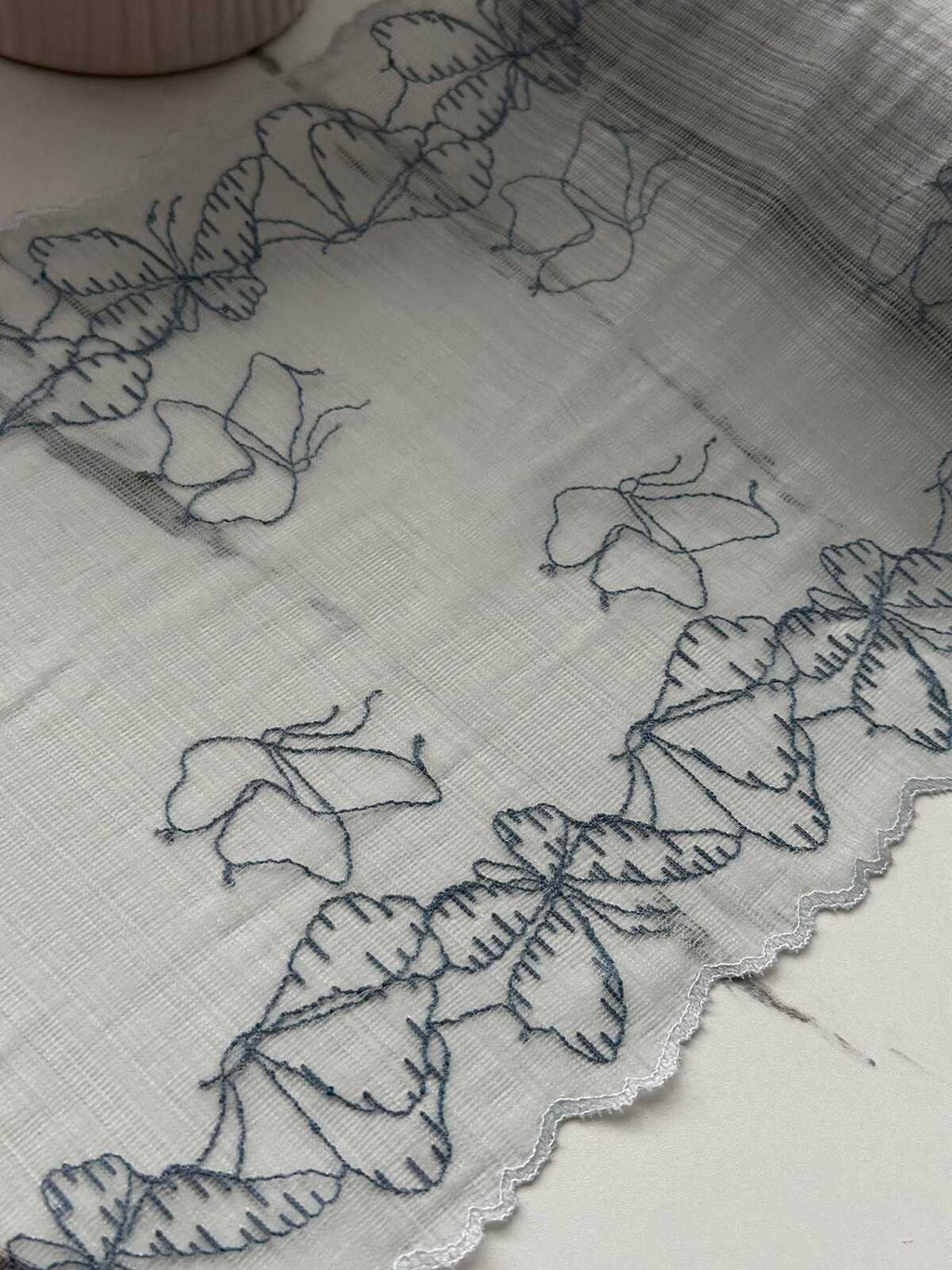 1Yd Soft Stretch 8.5" Blue Butterfly Embroidered Wide Stretch Lace Trim