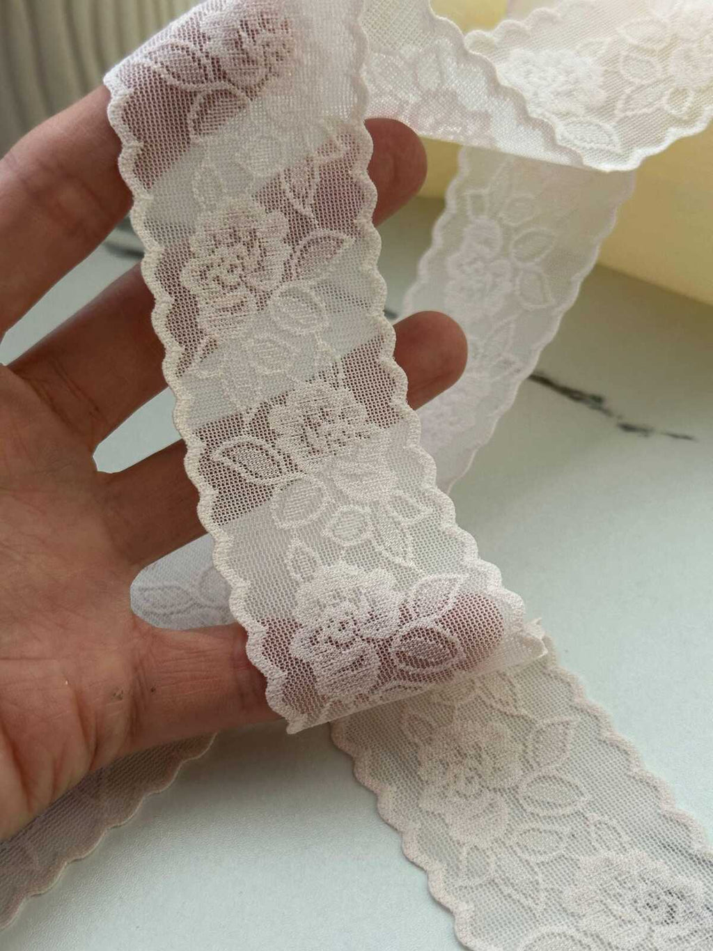 10Yds Stretch 1.6" Soft Blush Pink Seamless Flat Stretch Lace Trim Wholesale