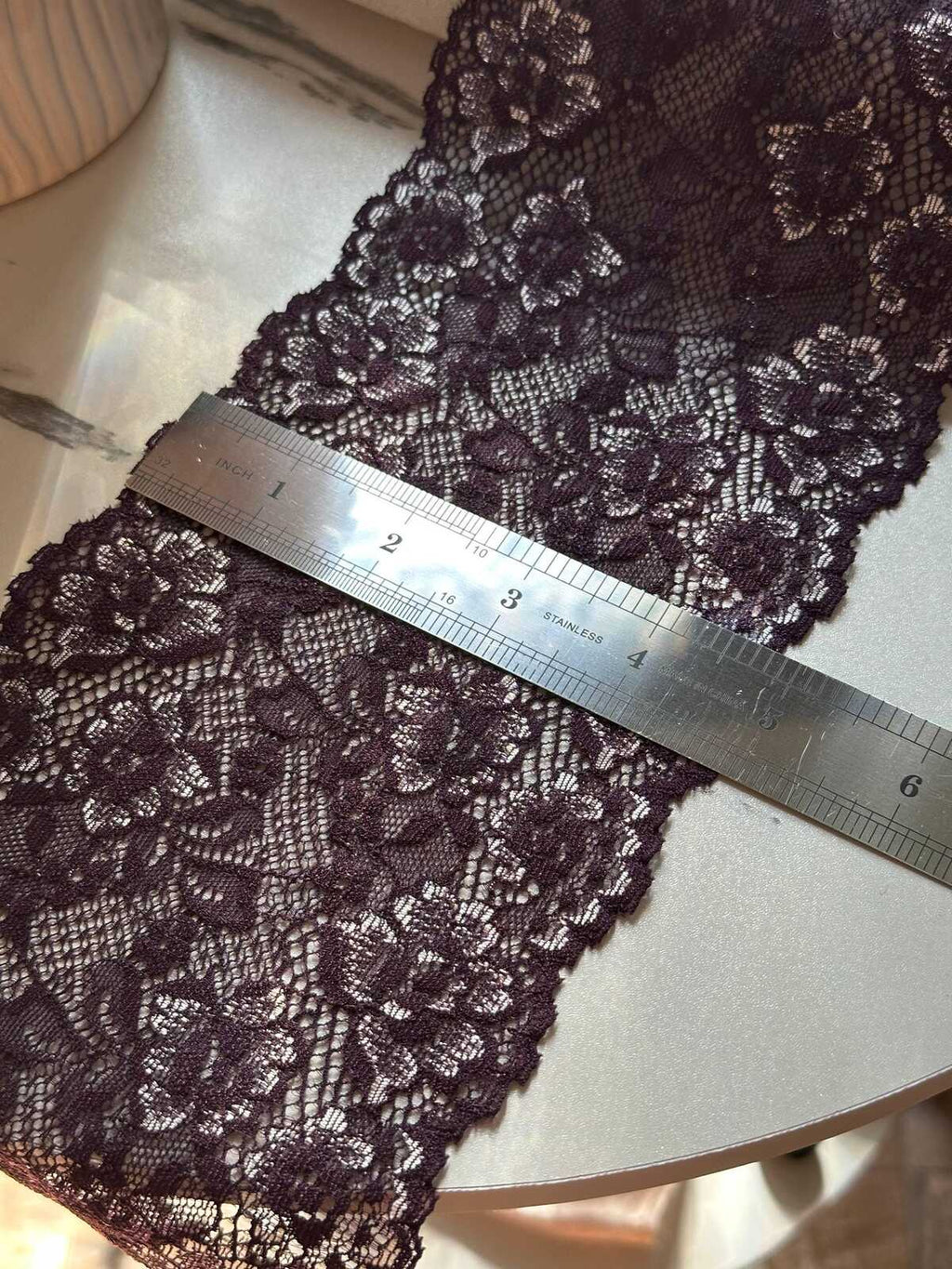 Deep Cherry Wide Stretch Lace Trim by Yard, 4.8" Floral Elastic Ribbon, Lingerie Lace, Coquette Craft Supply, DIY Sewing, Retail Wholesale