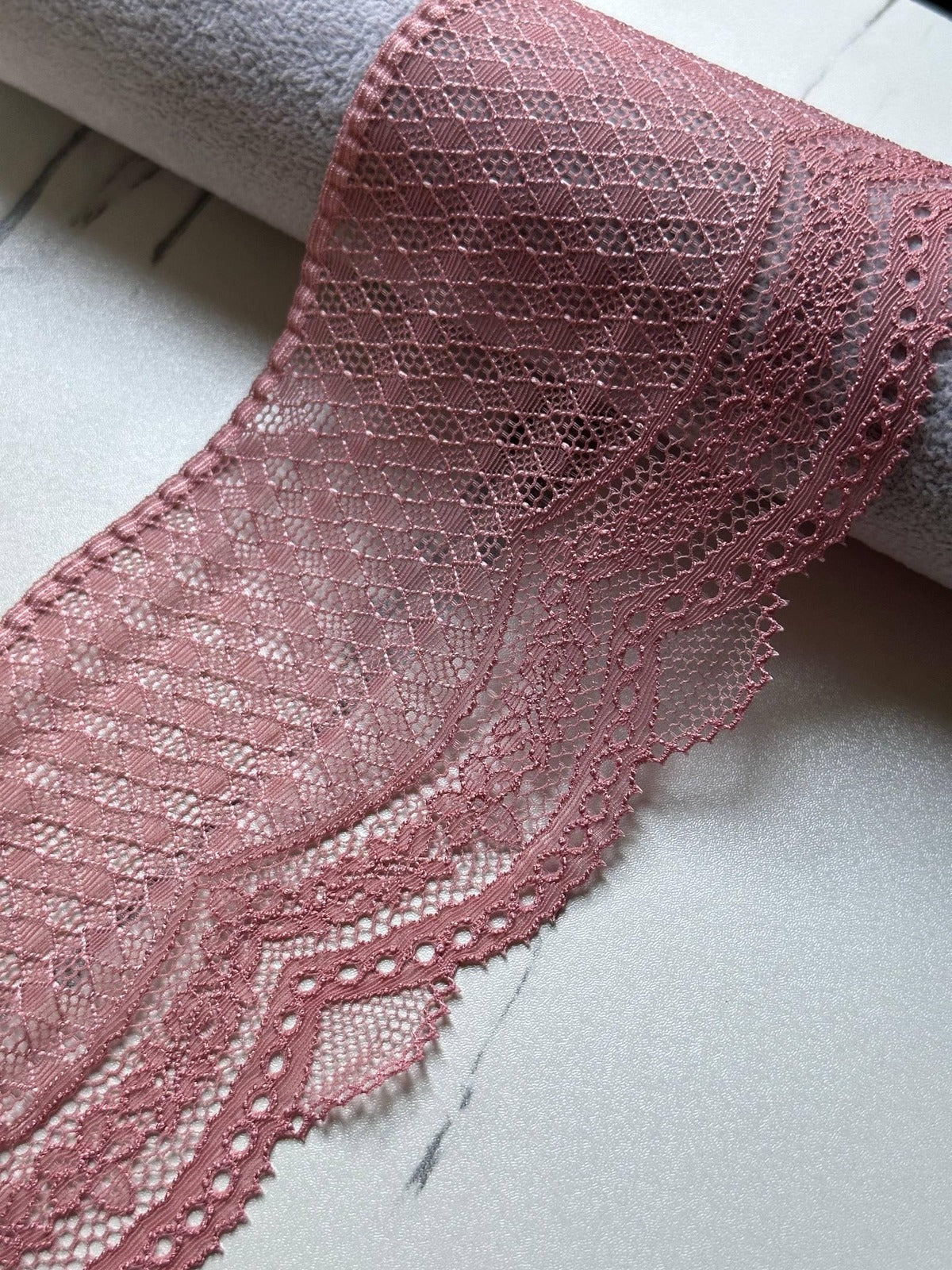 Dusty Rose Mesh Lace Trim, 4" Chevron Stretch, Bulk Clearance Coquette Y2K Lace, Lingerie Lace, DIY Sewing, Retail Wholesale