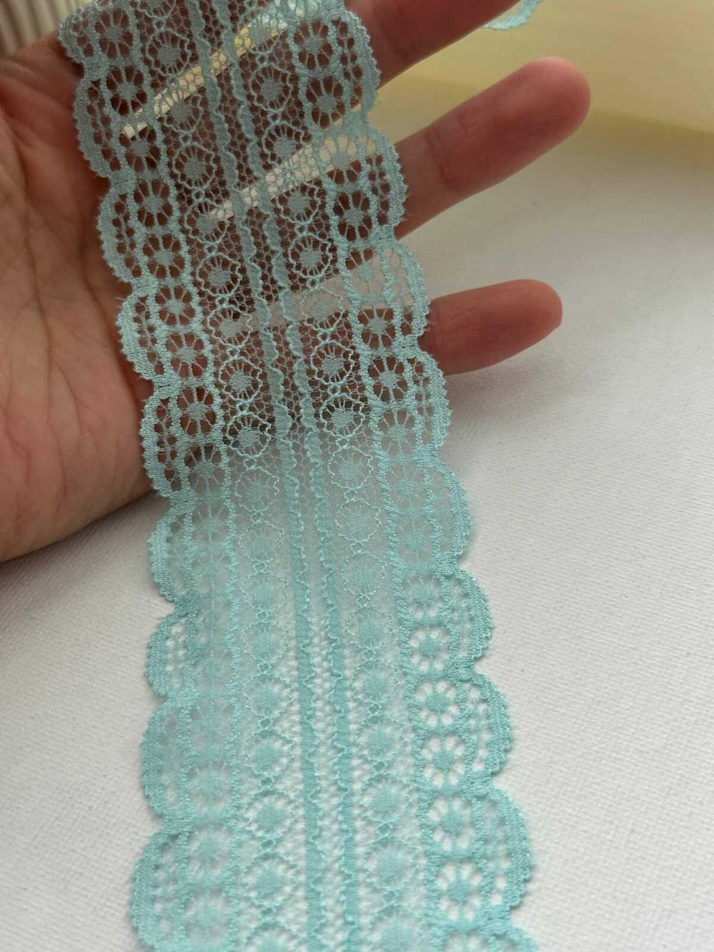 6Yds Stretch 2" Aqua Mint Green Floral Scalloped Stretch Lace Trim Wholesale