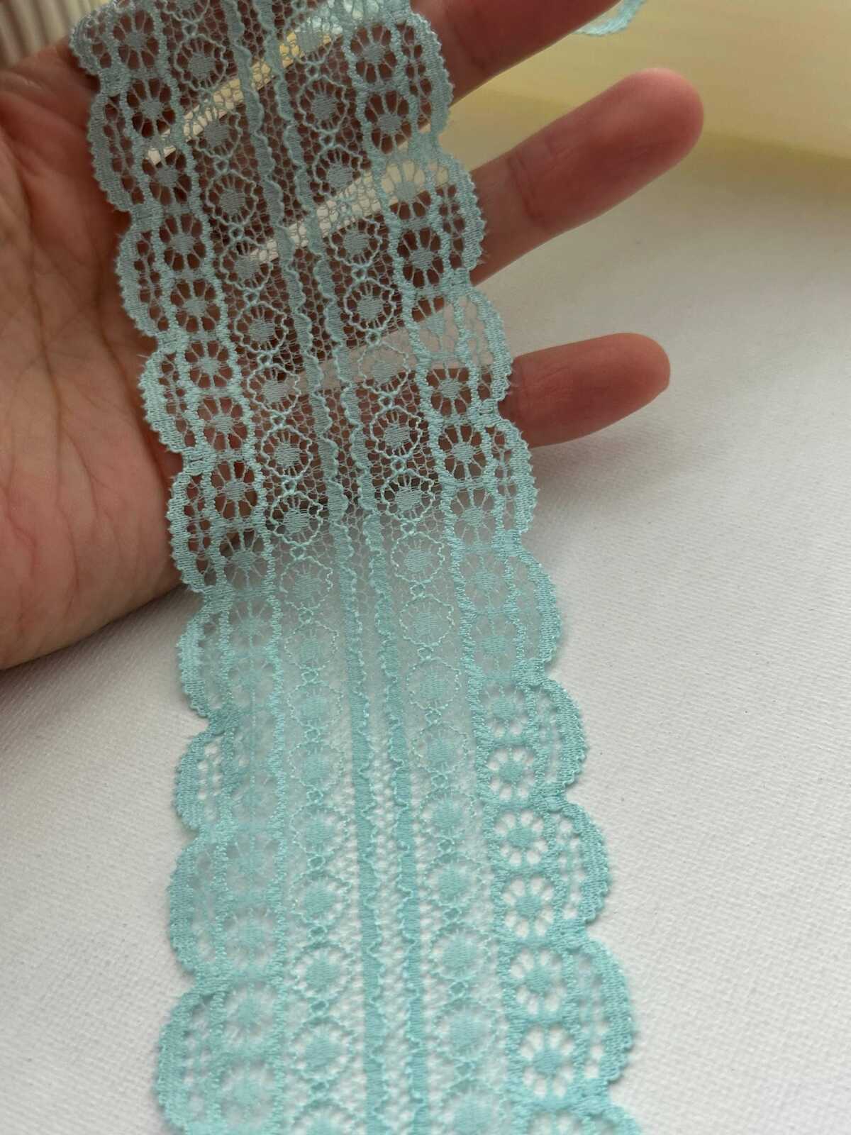 6Yds Stretch 2" Aqua Mint Green Floral Scalloped Stretch Lace Trim Wholesale