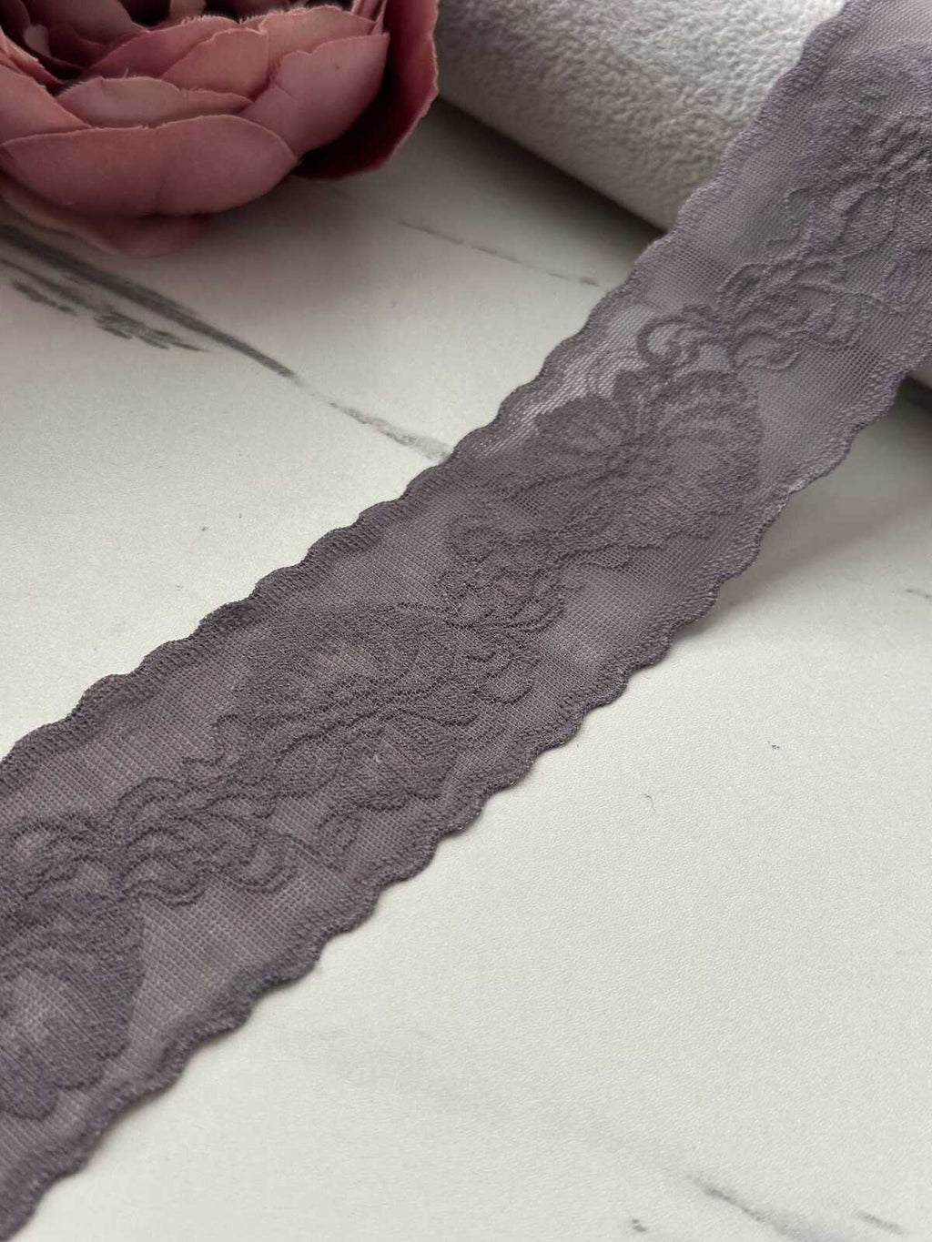 10Yds Stretch 1.7" Dusty Mauve Seamless Flat Scalloped Stretch Lace Wholesale