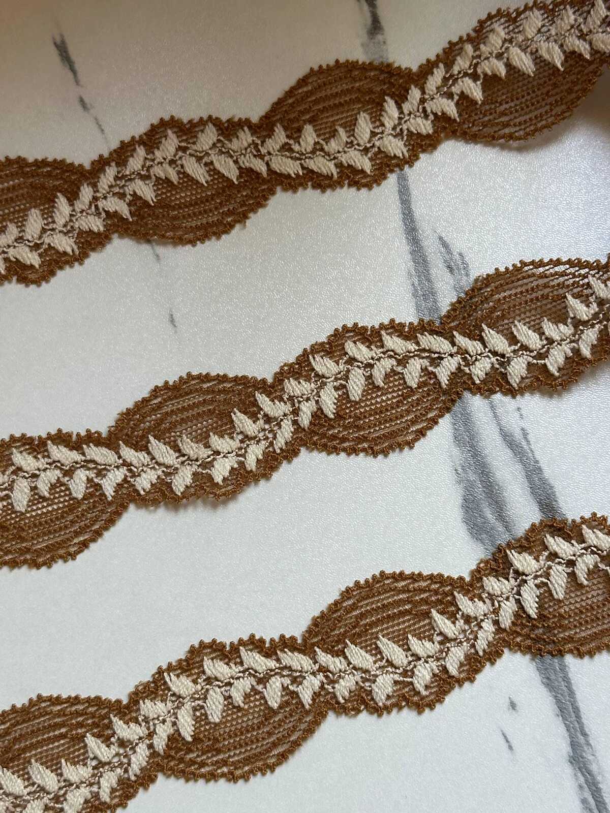 10yds Soft Mustard Gold Leaf Embroidery Stretch Lace Trim by the Yard, Narrow Elastic Ribbon for Coquette Crafts, 1", Retail Wholesale Bulk