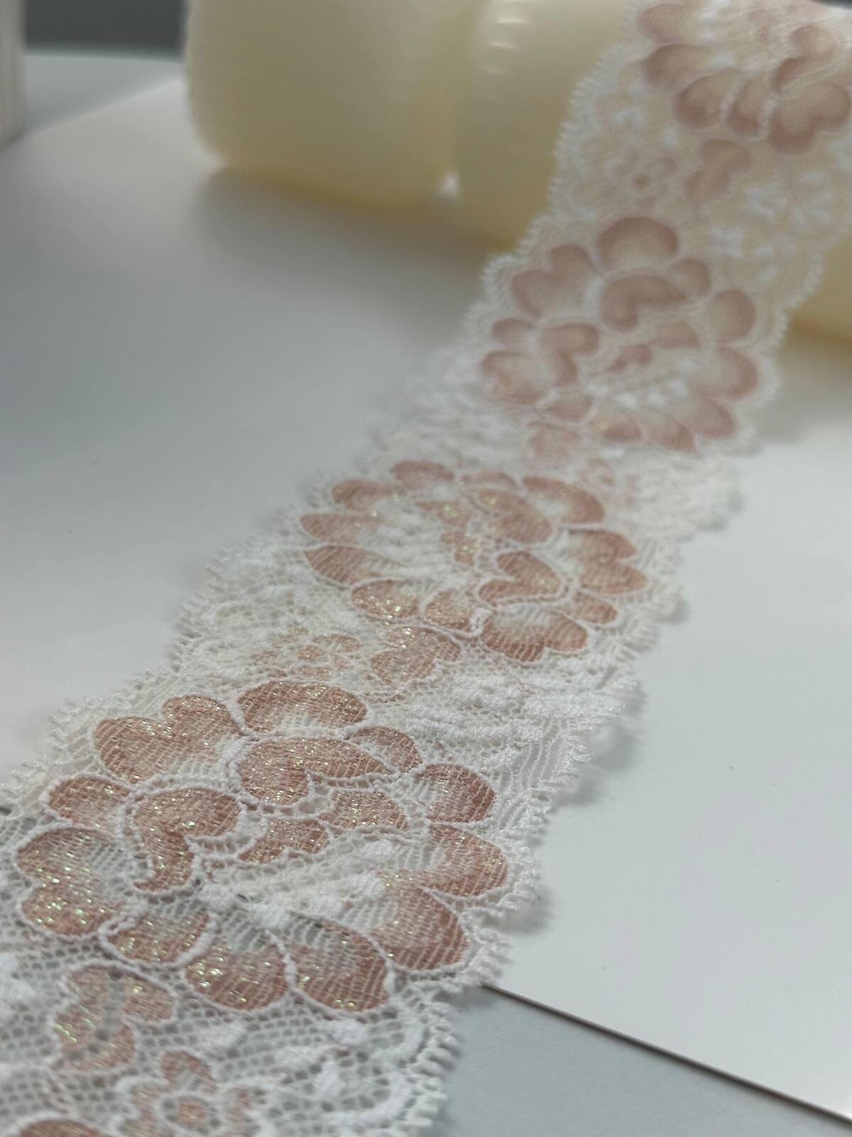 6Yds Stretch 2" Dusty Rose Gold Shimmer Floral Scalloped Stretch Lace Wholesale