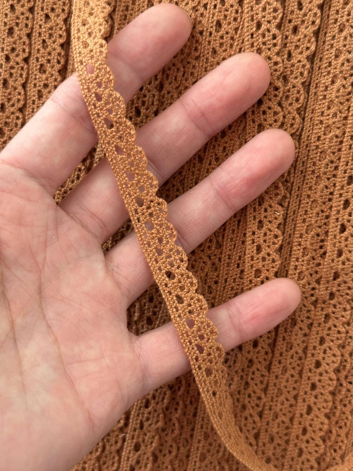 10Yds Non-Stretch 0.35" Brown Cotton Crochet Lace Trim, DIY Craft Wholesale
