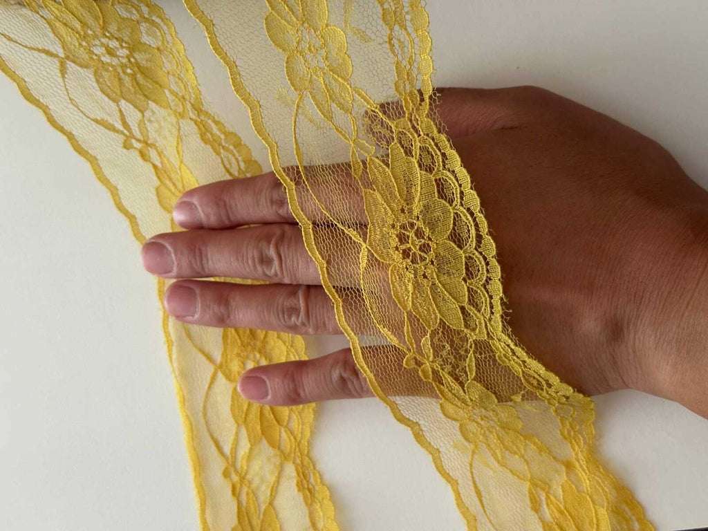 10yds Yellow Floral Non-Stretch Lace Trim, 2.1" Soft Ribbon, Bulk Clearance Coquette Y2K Lace, Garment Trim, DIY Sewing, Retail Wholesale