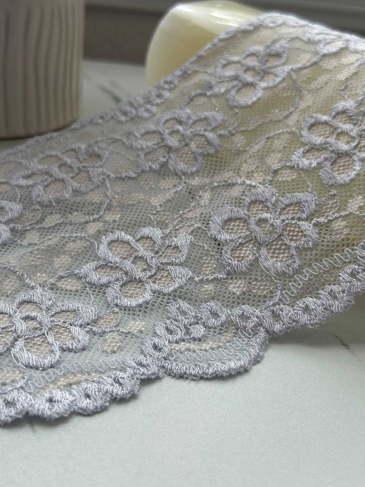 1Yd Stretch 5.5" Muted Lavender Floral Embossed Stretch Lace Trim Wholesale