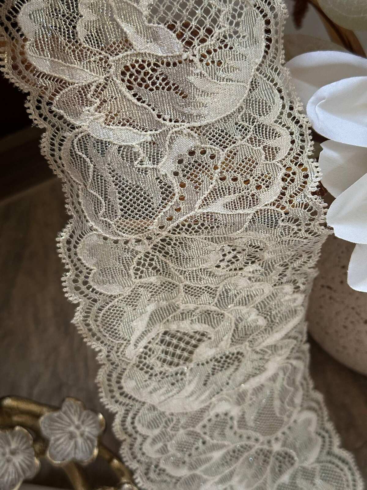 3yds Gold Metallic Floral Stretch Lace Trim, 3.5" Shimmer Ribbon, Bulk Clearance Coquette Y2K Lace, Lingerie, DIY Sewing, Retail Wholesale