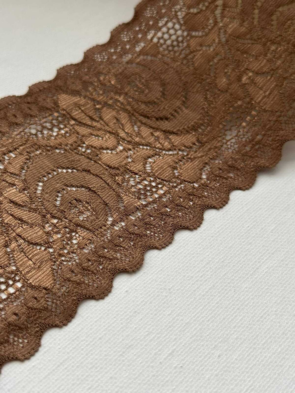 3Yds Stretch 3.3" Bronze Metallic Gold Brown Floral Stretch Lace Trim Wholesale