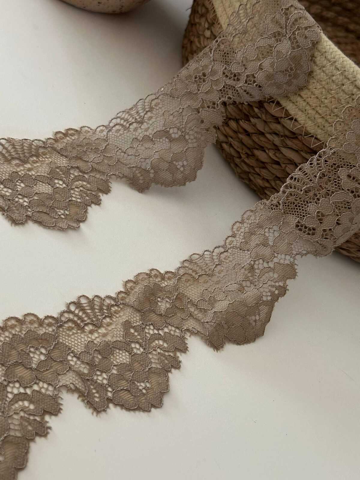 10yds Taupe Floral Stretch Lace, 2" Elastic Ribbon, Bulk Clearance Coquette Y2K Lace, Lingerie Lace, DIY Sewing, Retail Wholesale