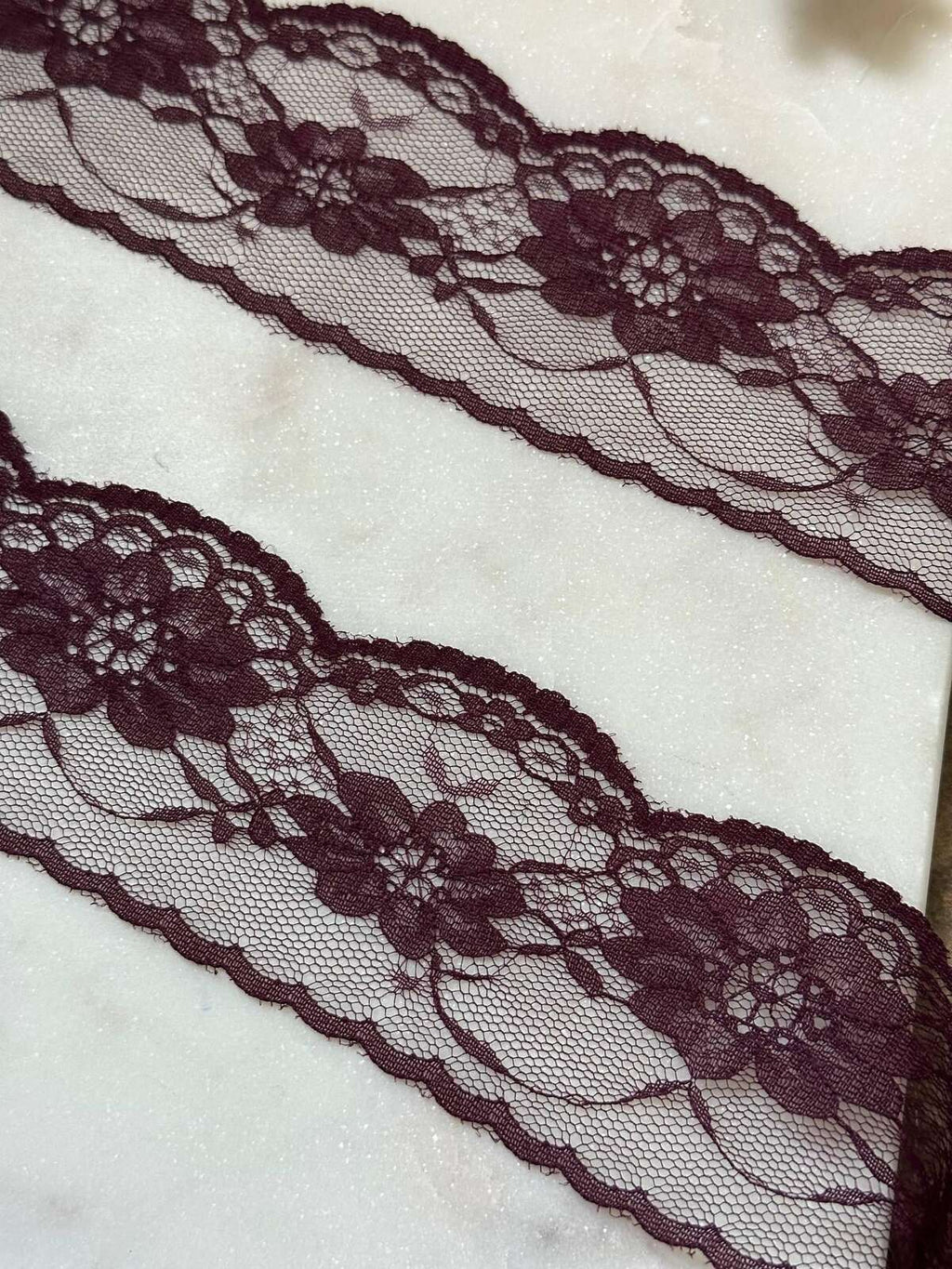 10yds Burgundy Floral Lace Trim by Yard, Non Stretch Drape Ribbon, Soft Skin Friendly Coquette Craft Supply, 2", Retail Wholesale Bulk