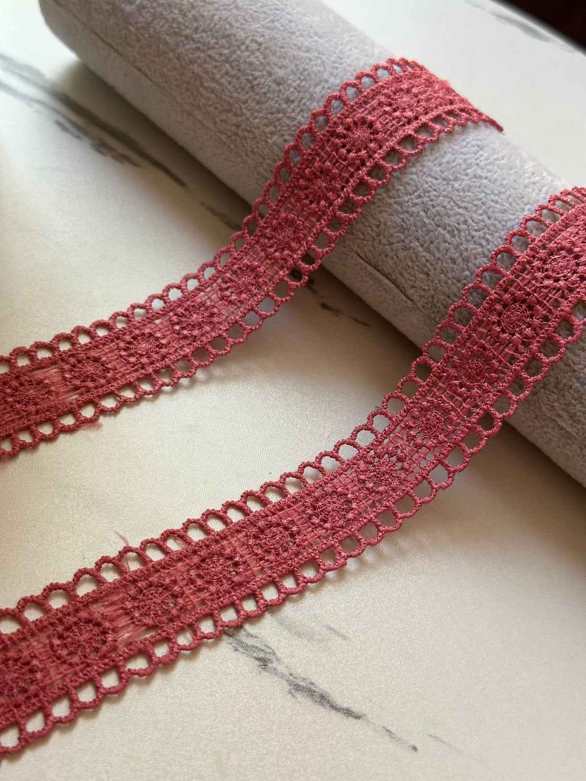 Rose Pink Guipure Water Soluble Lace Trim, Openwork Crochet Ribbon, Coquette Craft Supply, 1", Retail Wholesale Bulk