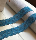 10yds Soft Peacock Teal Blue Floral Stretch Lace Trim by the Yard, Narrow Scalloped Elastic Ribbon for Coquette Crafts, 1", Retail Wholesale