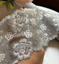Silver Grey Corded Rose Floral Lace Trim by the Yard, Structured Slight Stretch Ribbon for Crafts, 5", Retail Wholesale Bulk