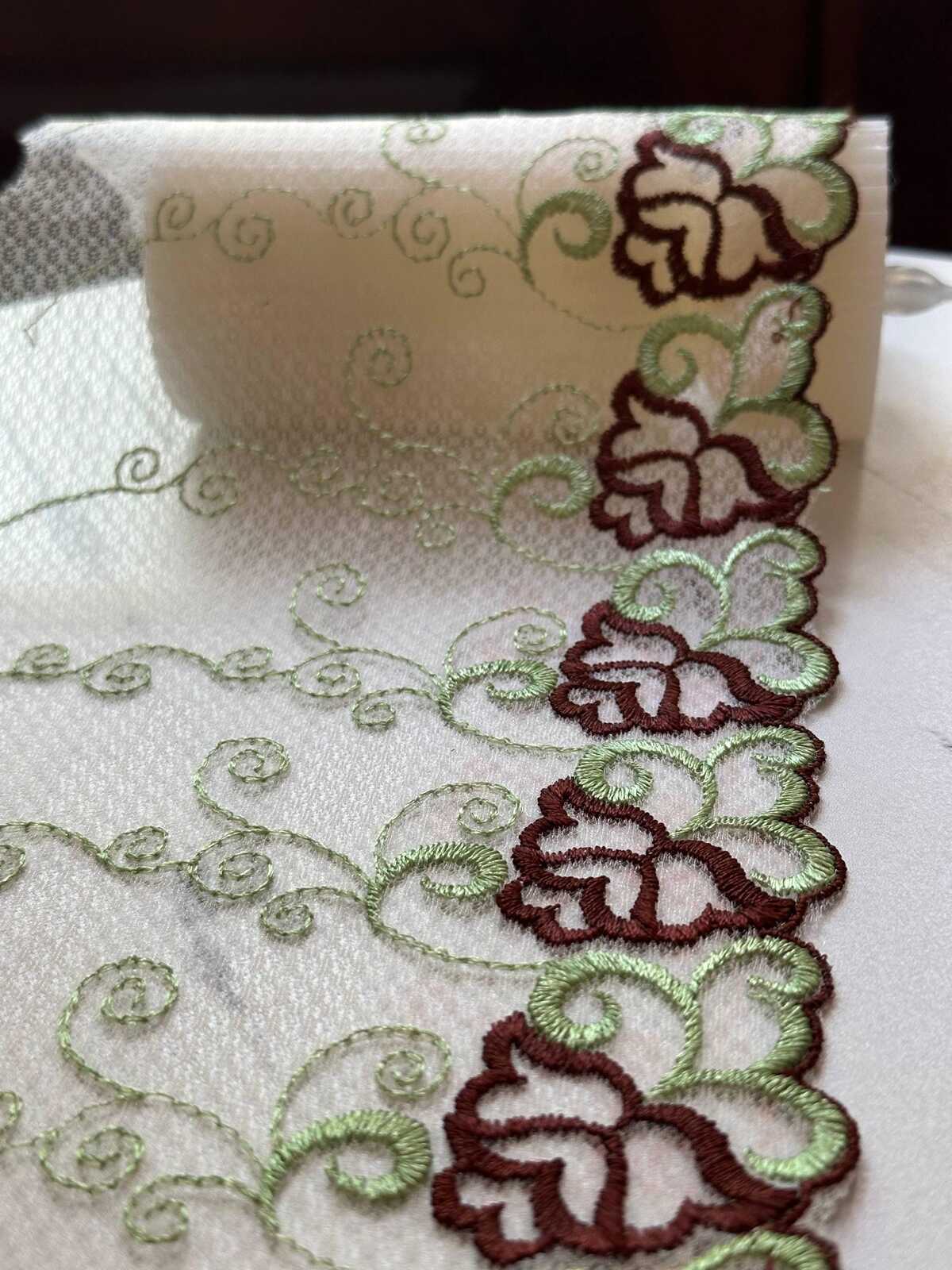 6.5" Pink Gradient Lace Trim Wide Embroidered Soft Tulle Mesh Two Tone Scalloped Edge Green Floral Ribbon for Lingerie Garment Sewing
