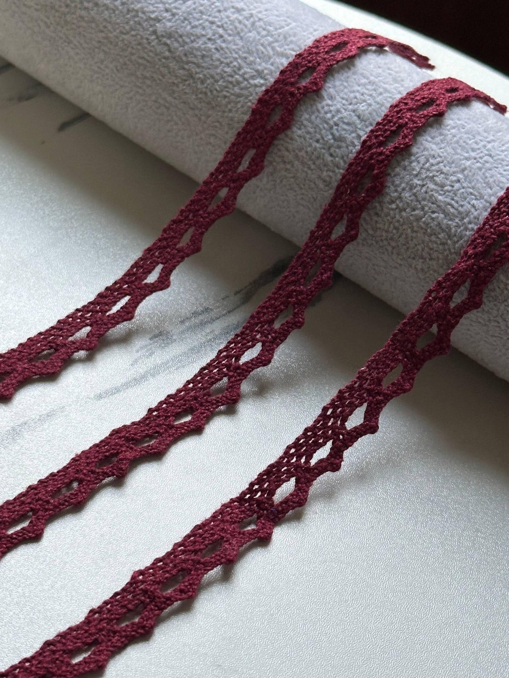 10yds Burgundy Cotton Picot Lace Trim, 0.4" Narrow Ribbon, Bulk Clearance Coquette Y2K Lace, Edging Trim, DIY Sewing, Retail Wholesale
