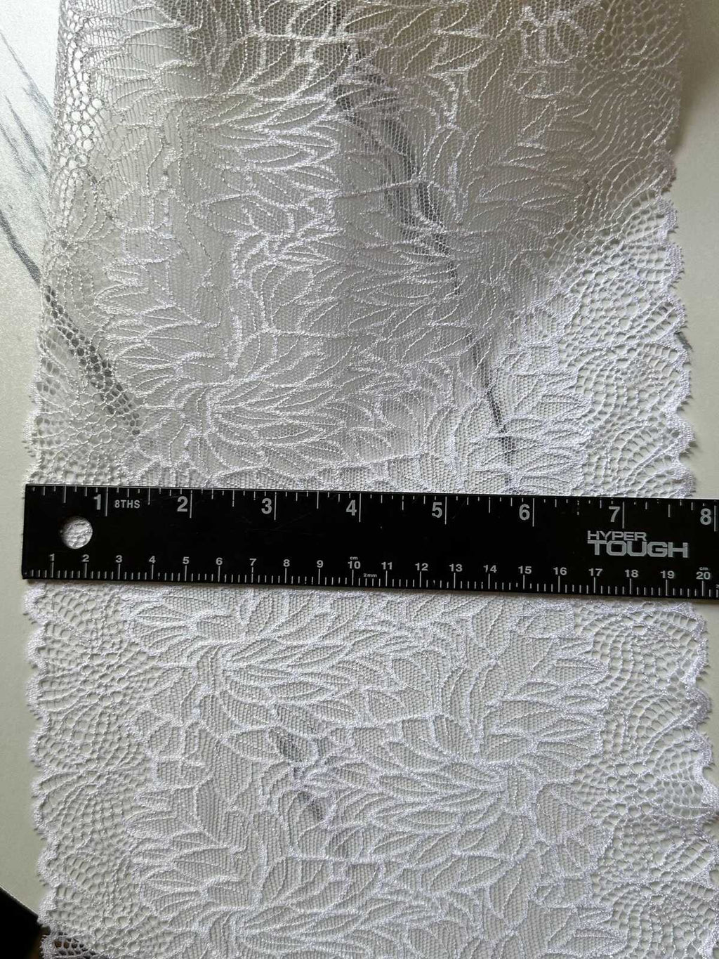7.25" White Stretch Lace Trim Wide Bridal Floral Elastic Galloon Scalloped Edge Lace for Lingerie Underwear Wedding Garment Sewing