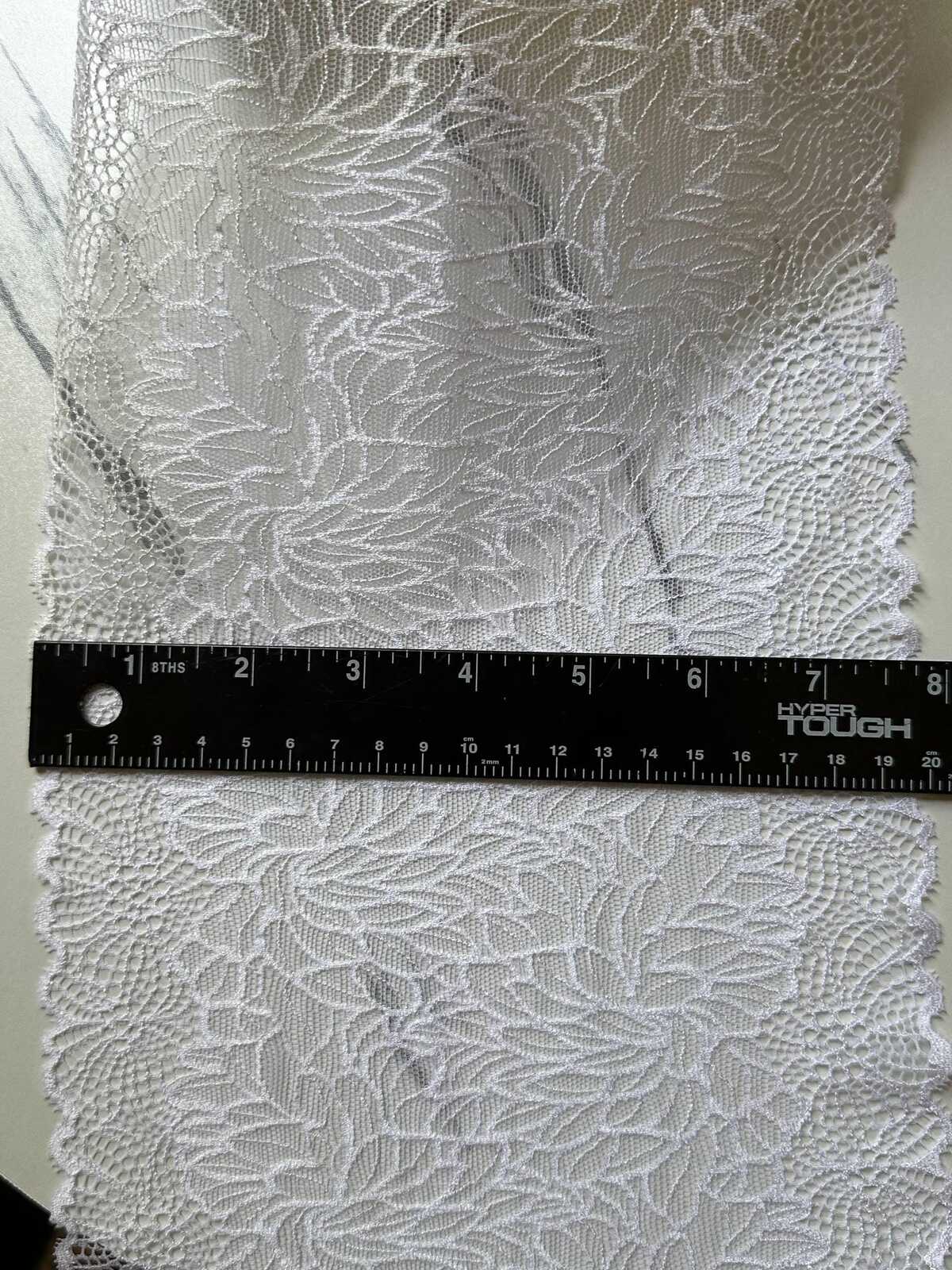 7.25" White Stretch Lace Trim Wide Bridal Floral Elastic Galloon Scalloped Edge Lace for Lingerie Underwear Wedding Garment Sewing