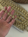 1Yd Non-Stretch 0.8" Wide Gold Metallic Flower Trim, Bulk Clearance Coquette Y2K Lace, Rhinestone Chain, DIY Sewing, Retail Wholesale