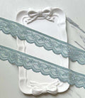 10yds Dusty Sage Mint Blue Foliage  Stretch Elastic Lace Trim Single Scalloped Narrow Ribbon for Lingerie Underwear Crafts Sewing, 1.25"