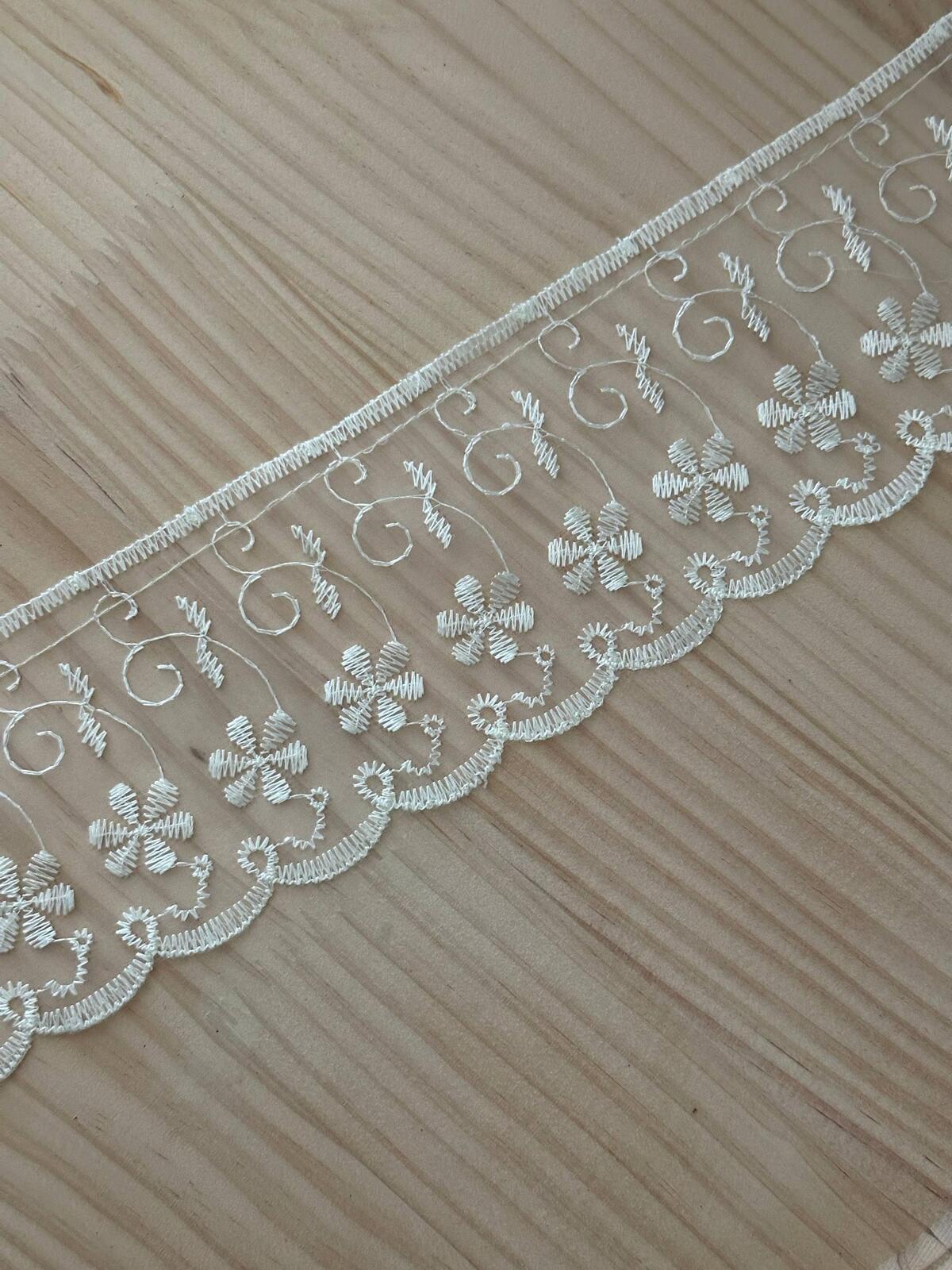 3Yds  3" White Organza Floral Embroidered Lace Trim, Wholesale