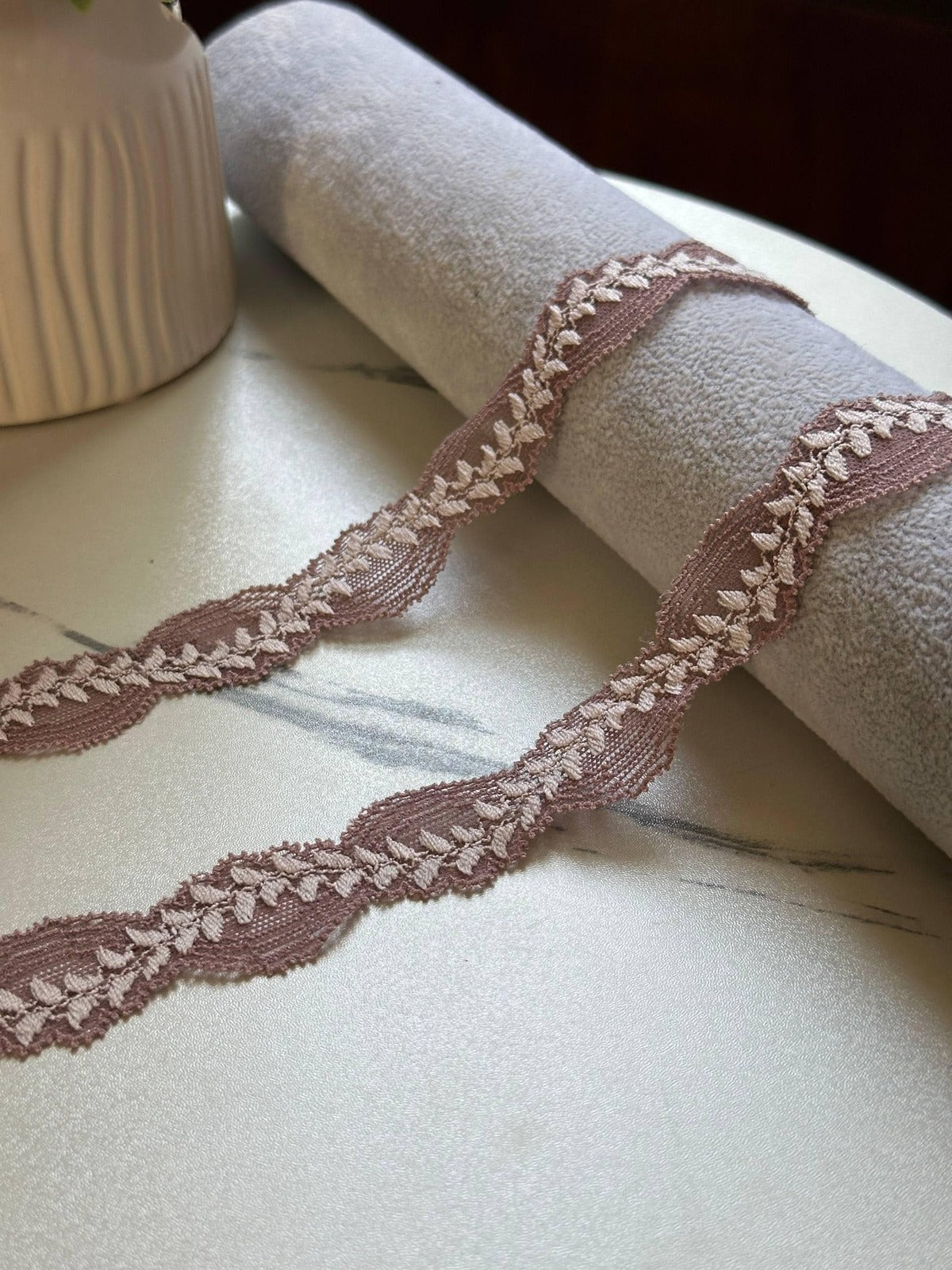 10yds  Dusty Mauve Leaf Lace Trim, 0.9" Vine Ribbon, Bulk Clearance Coquette Y2K Lace, Lingerie Lace, DIY Sewing, Retail Wholesale
