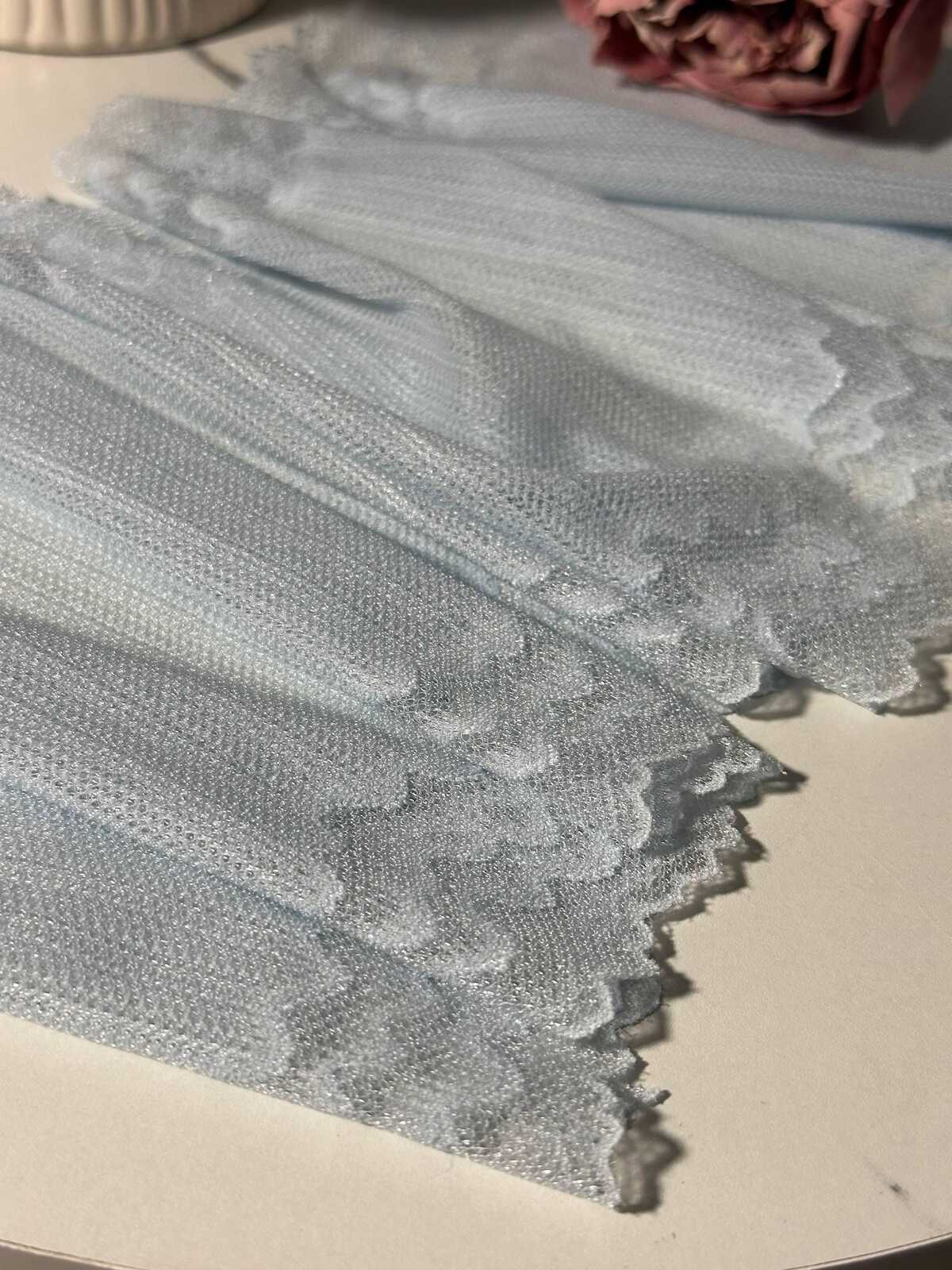 2Yds Soft Stretch 7.5" Ice Light Blue Zigzag Wave Mesh Lace Trim Wholesale