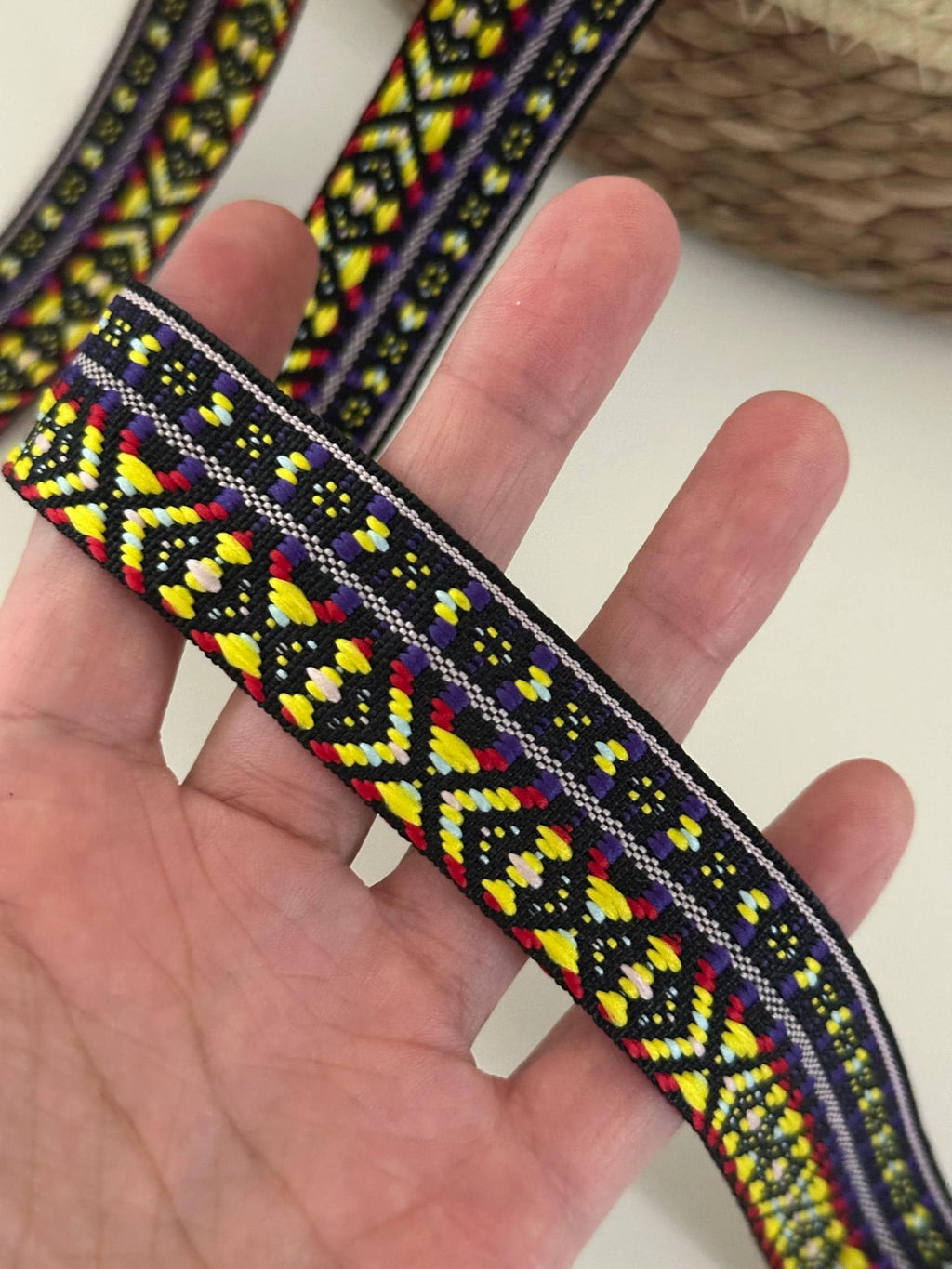5Yds Non-Stretch 1" Tribal Jacquard Ribbon Trim, Boho Vintage Craft Wholesale