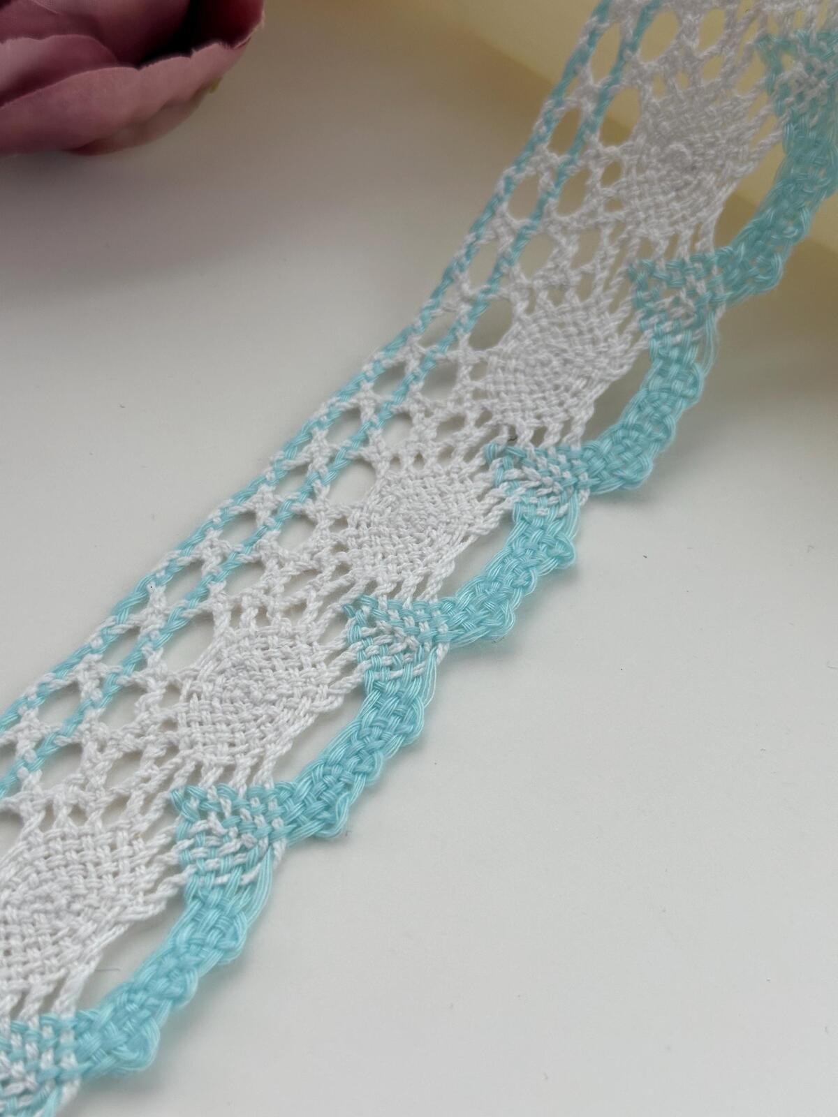 3Yds Non-Stretch 1.5" Light Blue White Cotton Crochet Scalloped Lace Wholesale