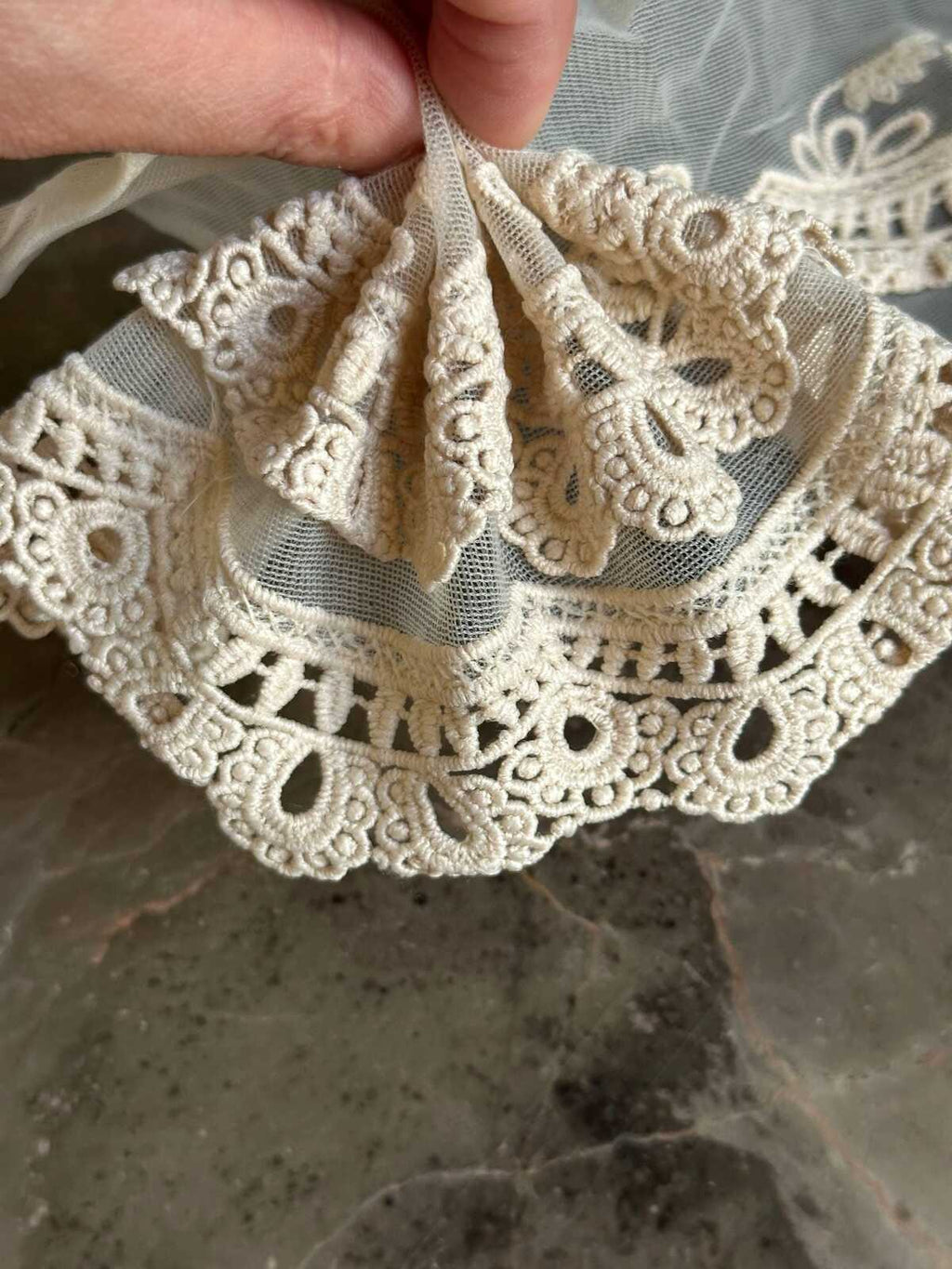 6" Champagne Cream Guipure Embroidered Tulle Lace Trim by the Yard, Vintage Scalloped Mesh Chemical Lace for Lolita Dress, Bridal Craft