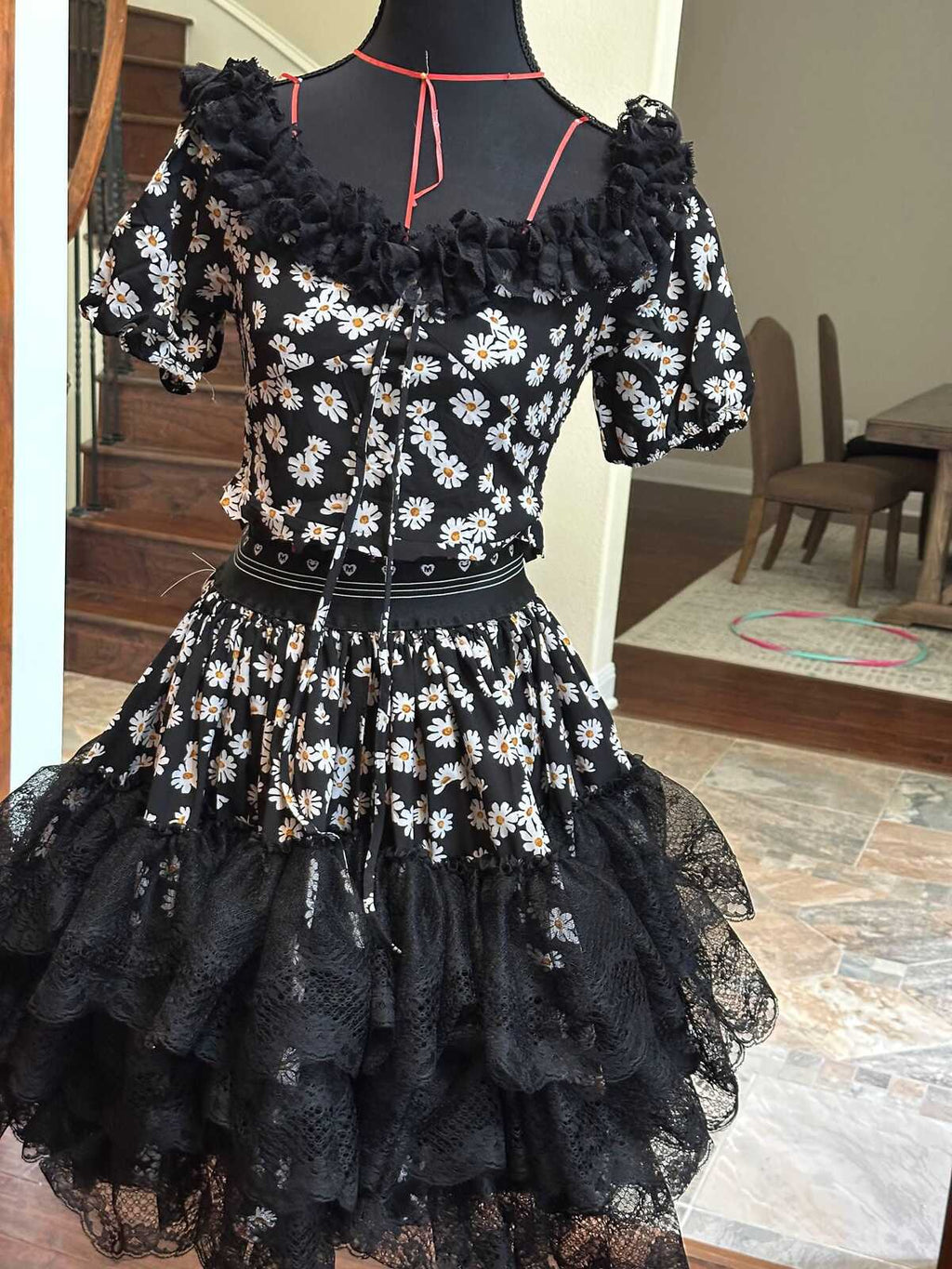 Not for Sale Handmade Daisy Lolita Two Piece Set Coquette Tiered Lace Skirt and Crop Top Chrisom Couture  Gallery Display NFS