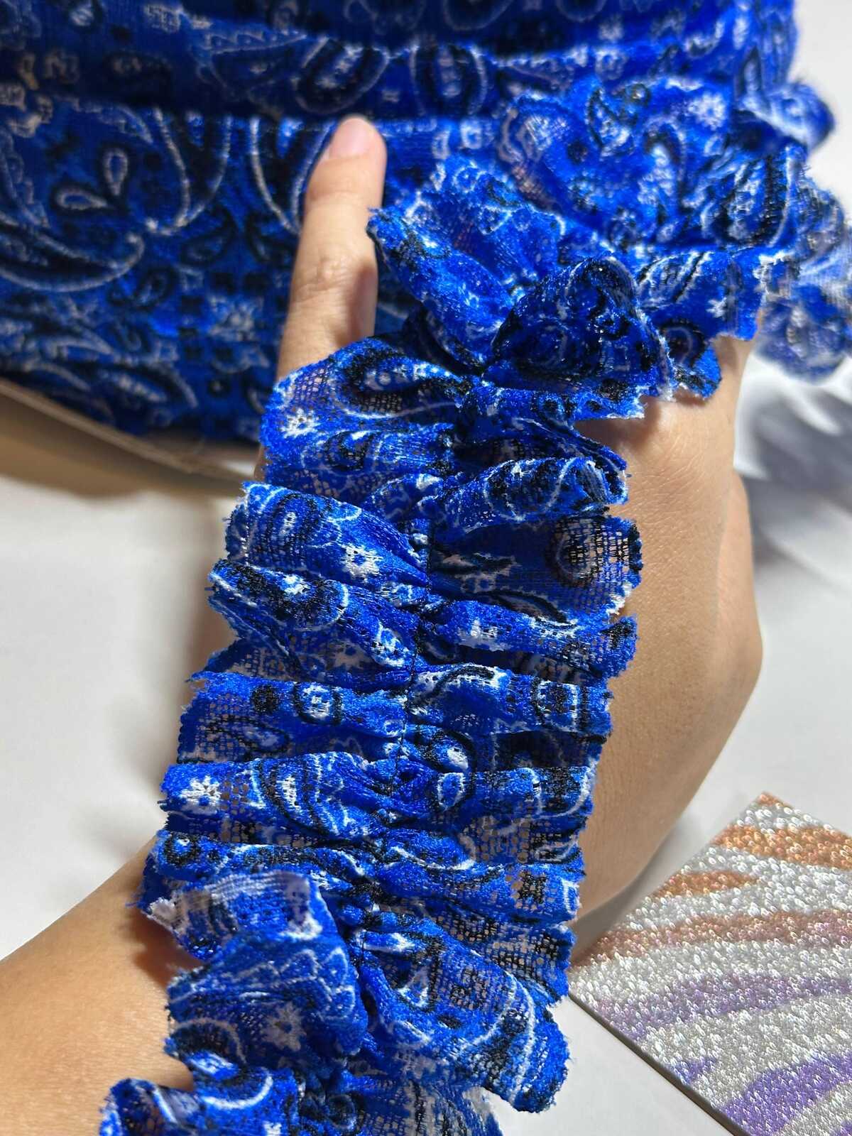 10yds 2" Royal Blue Stretch Elastic Lace Trim Soft Paisley Bandana Scalloped Edge Ribbon for Lingerie Crafts Sewing Retail Wholesale