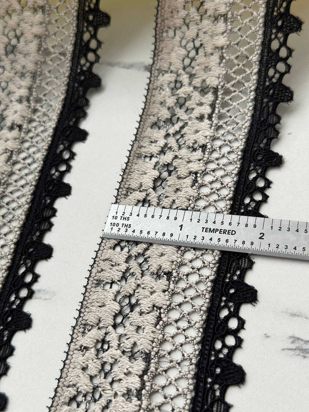 6Yds Stretch 2" Black Off-White  Two Tone Unique Floral Mesh Stretch Lace Trim