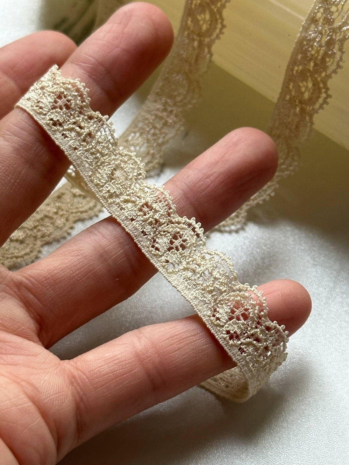 10yds Beige Stretch Lace Trim, 0.5" Elastic Ribbon, Bulk Clearance Coquette Y2K Lace, Lingerie Lace, DIY Sewing, Retail Wholesale