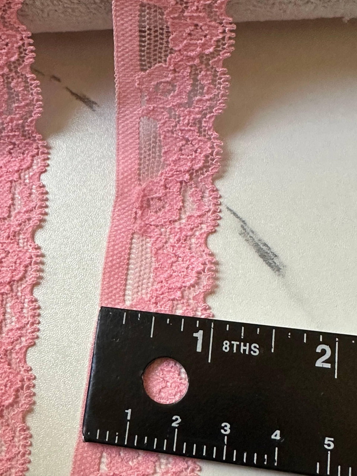 10yds Soft Pink Stretch Lace Trim by Yard, Floral Scalloped Elastic Ribbon, Coquette Craft Supply, 1", Retail Wholesale Bulk