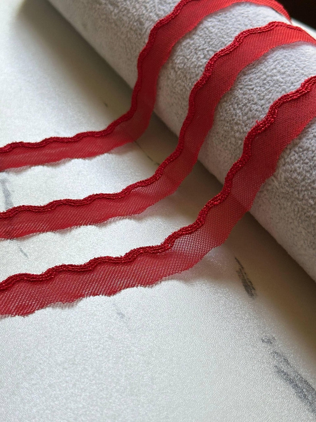 10yds Red Scalloped Mesh Lace Trim by Yard, Crescent Non Stretch Ribbon, Coquette Craft Supply, 0.6", Retail Wholesale Bulk